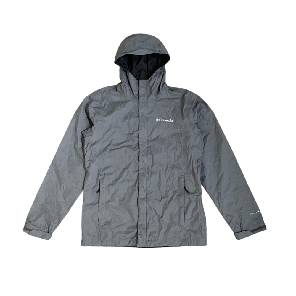 Columbia Omni Tech Gray Waterproof Rain Jacket Hooded Hiking Gear Mens‎ Size S